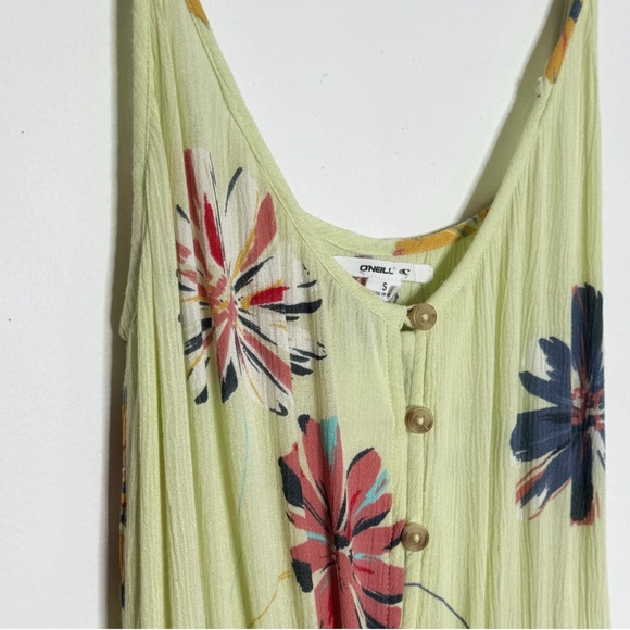 O'Neill Dress Beach Dress Textured Crepe Yellow Floral Straps Drawstring Waist - Picture 4 of 13